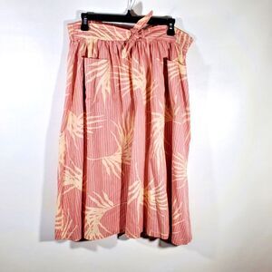 VTG 70s Isaac Hazan Tropical Skirt Pink Palm Leaf Paperbag Elastic Waist Pockets